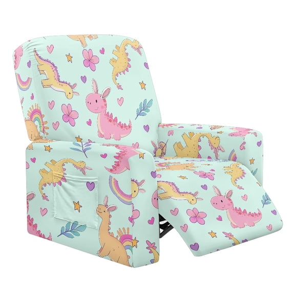 HELLHERO Soft 4 Pieces Recliner Chair Covers for Pet, Polyester Spandex Brushed Recliner Chair Slipcover for Living Room, Colorful Dinosaur