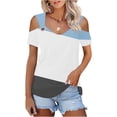 thumbnail image 2 of Camisas de Manga Corta para las Mujeres de Verano Sexy Frío Hombro Suéter Blusa Cuello en V Sólido, Ligero para Diario, 2 of 9