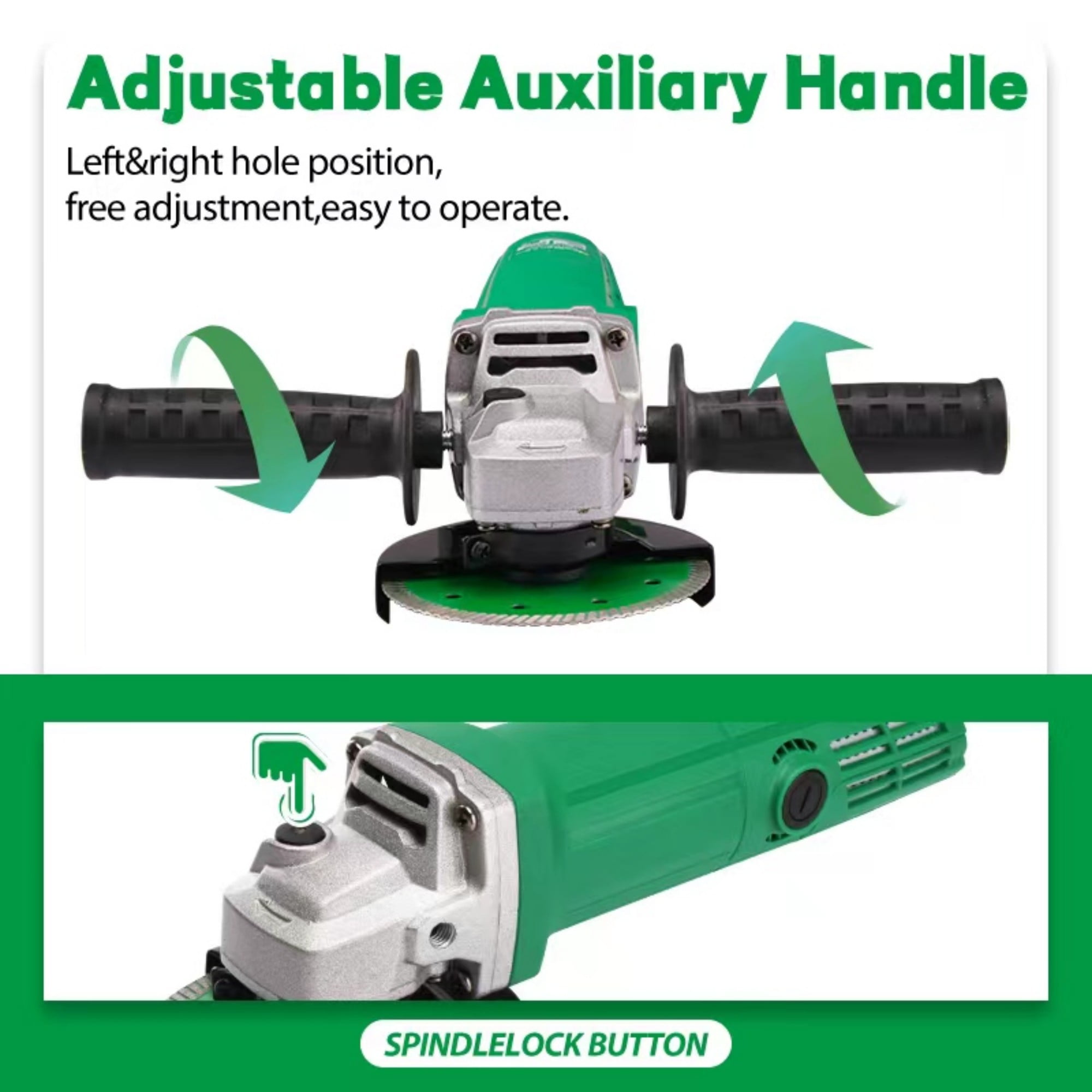 NEWBEAT 850W Angle Grinder, 4-1/2 inch Metal Cutter Grinder Tool with Wheel Guard, Side Handle, Spanner and Carbon Brush for Metal Wood, Green
