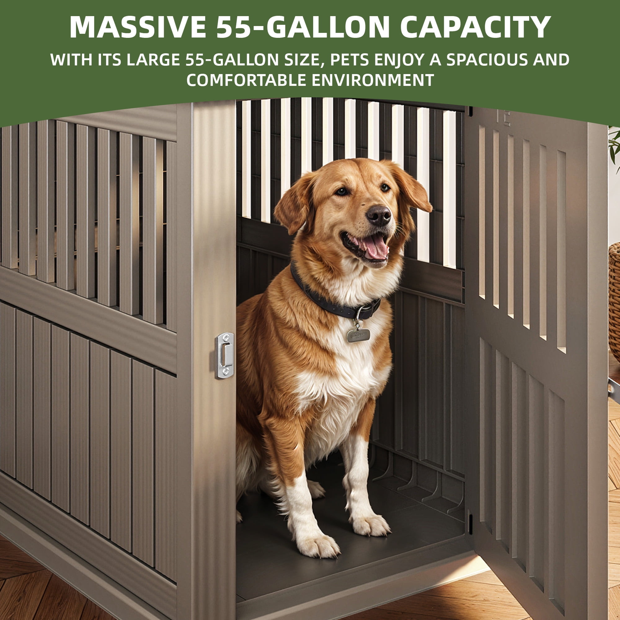 Uforic 30" Plastic Dog Crate for Small and Medium Dogs, Indoor Dog Kennel with Door Latch and Hollow Ventilated Design, Furniture End Table, Brown, 29.3"D x 15"W x 25.5"H