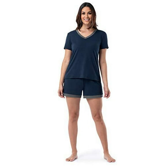 Fruit of the Loom Women's Plus Size Sleeve Tee and Short 2 Piece Sleep Set, Midnight Blue, 2X