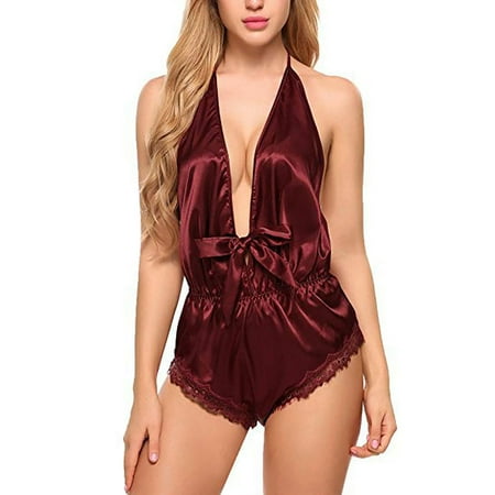 

LilyLLL Womens Satin Silk Pajamas Sleepwear Sexy Backless Lingerie Nightwear Pjs