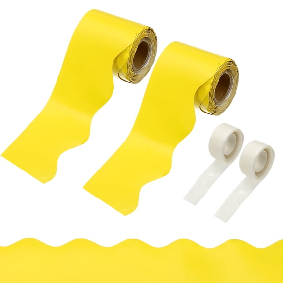 Uxcell 2 Rolls Bulletin Board Borders, 65.6ft Bright Yellow Border with Clear Sticky Dots