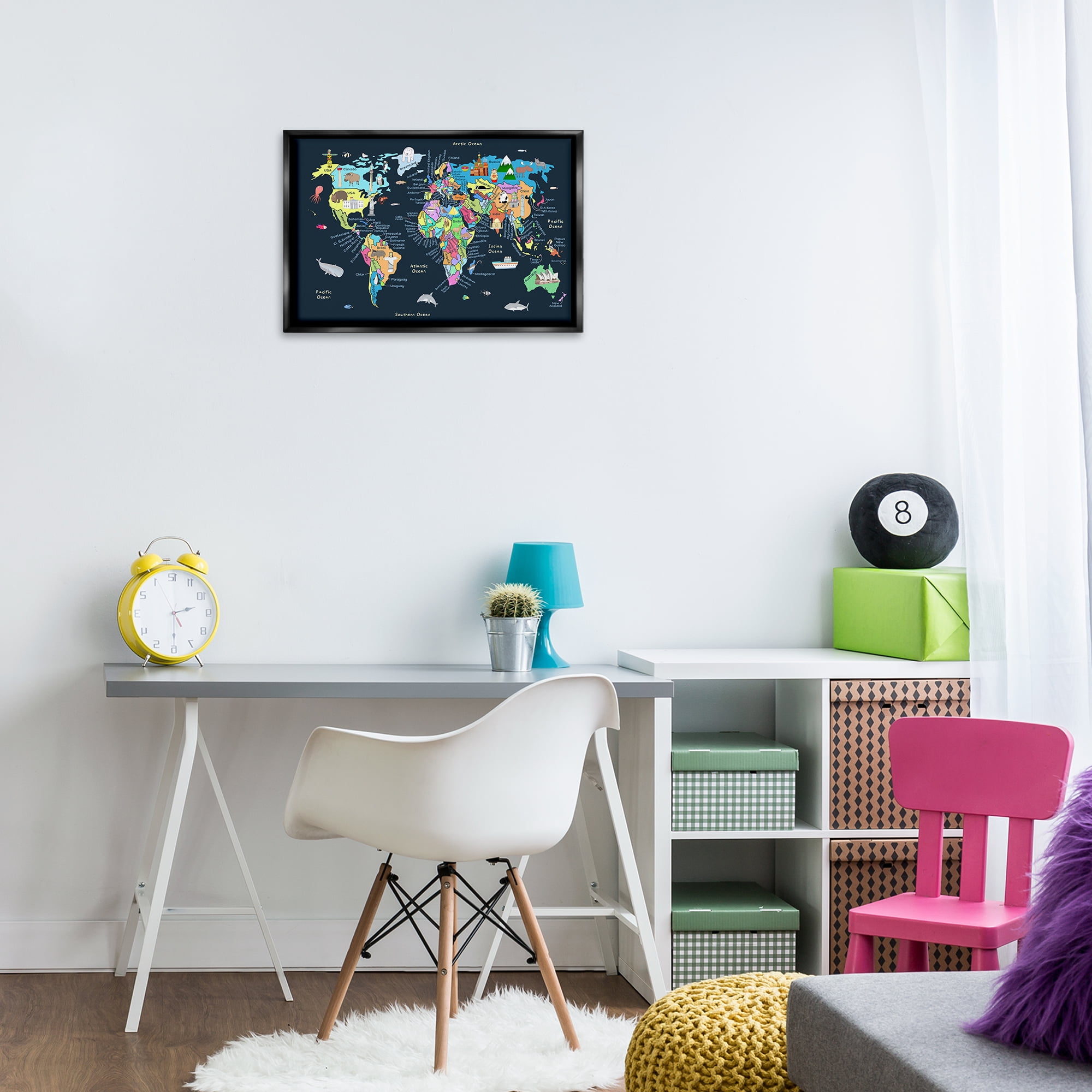 Stupell Industries Detailed Countries Map Education Painting Black Floater Framed Canvas Art Print Wall Art, 25 x 17