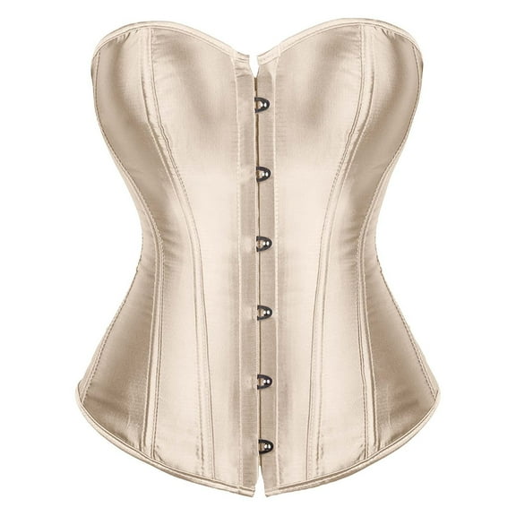SNOWSONG Women's Bustier Corset Top Plus Size Satin Waist Cincher Overbust Bustiers 1PC Top Beige 3XL