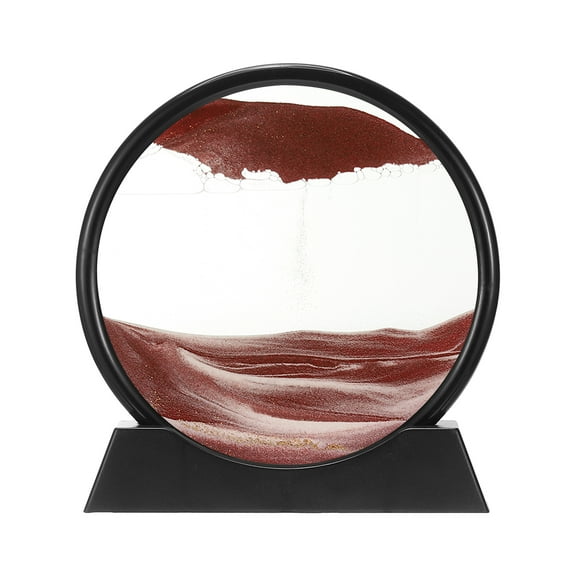 Uxcell Moving Sand Art Liquid Motion, 7" Round Glass 3D Display Frame for Relaxing Office Home Decor, Brown(Black Frame)