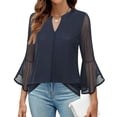thumbnail image 2 of Blusa VALOLIA para mujer, casual, con cuello en V, manga acampanada, azul M, 2 of 5