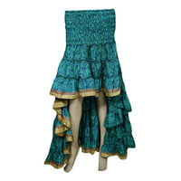 Mogul Womens Recycled Sari Fairy Skirt Free Falling Twirling Ruffle Bohemian Style Gypsy Hi Low Skirts