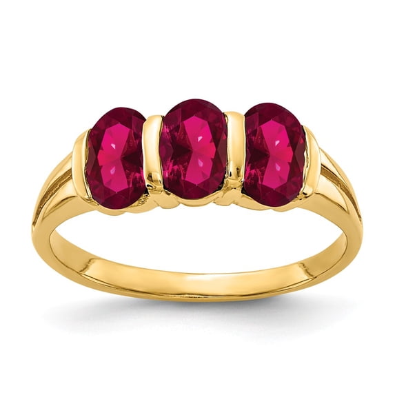 Solid 14k Yellow Gold 6x4mm Oval Created Ruby Ring Band Size 7