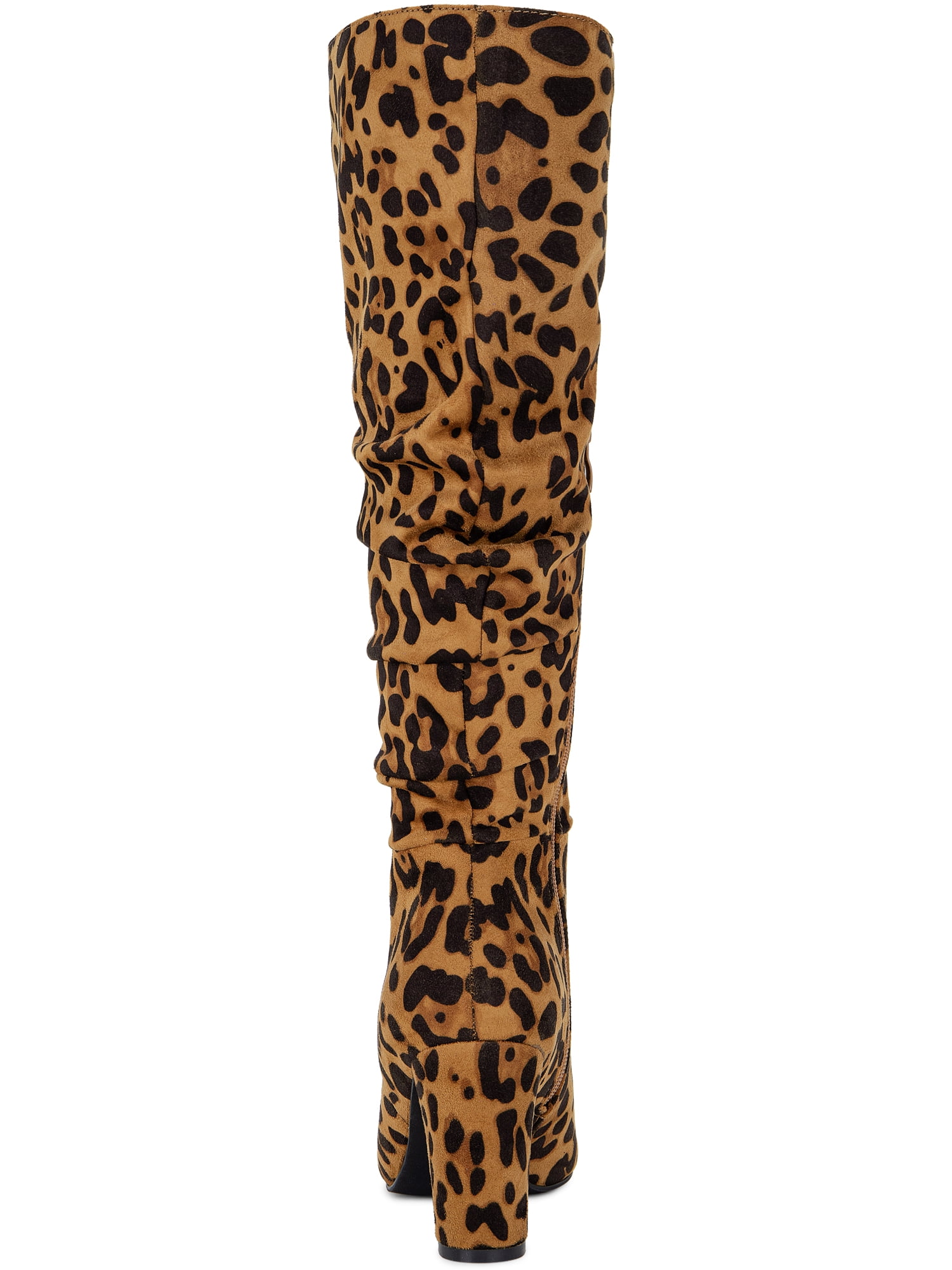 DARING DIVA Women's Pointed Toe Chunky Heel Knee High Boots Leopard 6.5