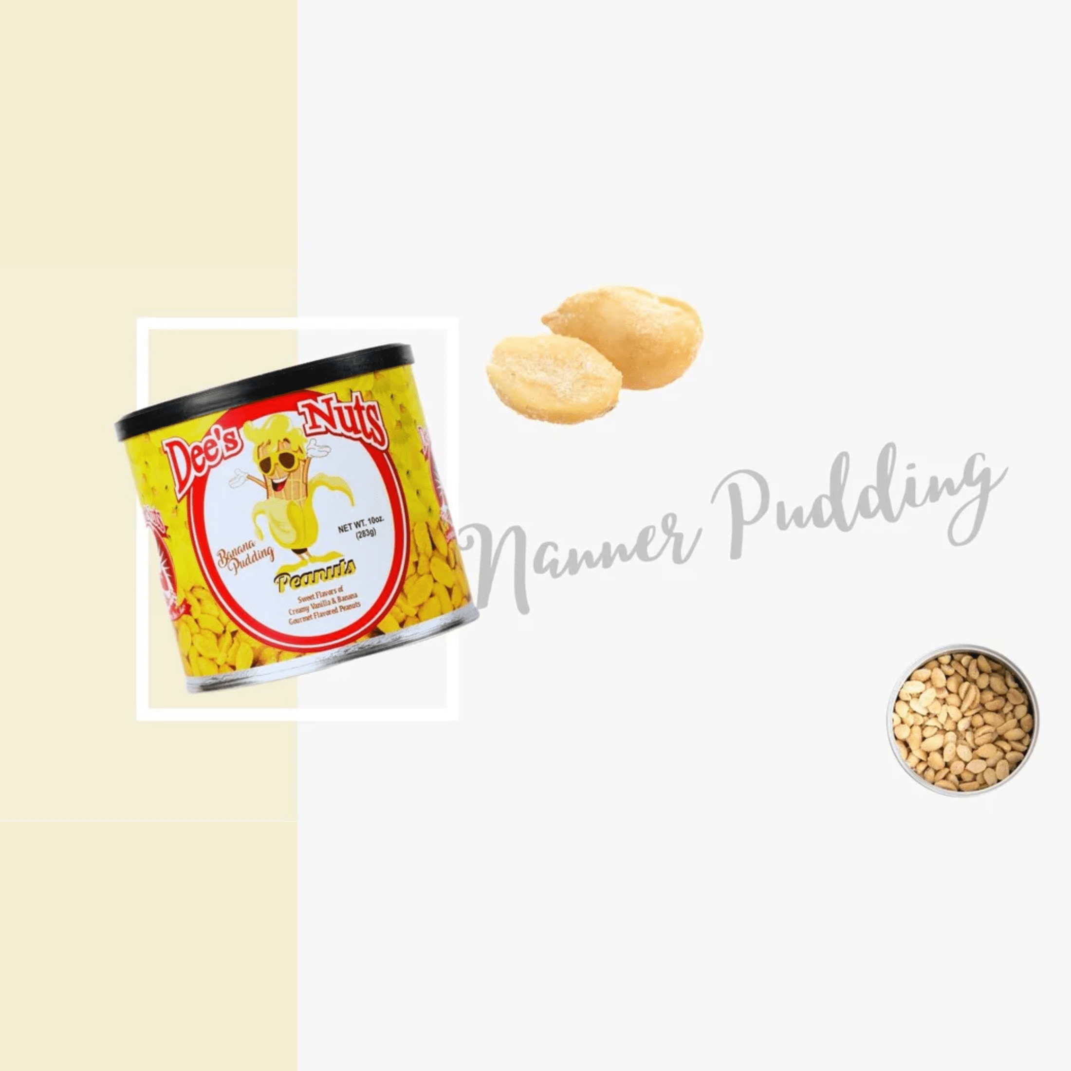 (4 pack) Dee's Nuts Peanuts, Banana Pudding Flavor, 10 oz. Canister