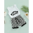 thumbnail image 3 of Infant Boy Tanks Tops + Shorts, Letter Plaid Print Elastic Waist Drawstring Summer Clothing, 3 of 8