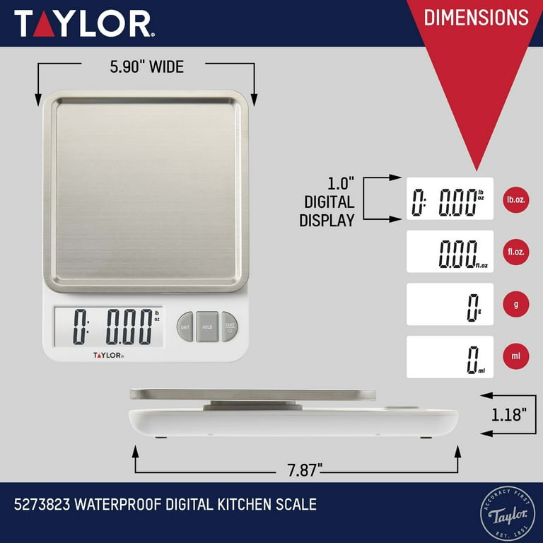 Taylor 11lb Waterproof Digital Kitchen Scale and Food Scale for