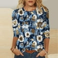 thumbnail image 2 of DDAPJ pyju 3/4 Length Sleeve Womens Tops Boho Floral Graphic Tees Loose Fit Crewneck Pullover Blouses Ofertas relámpago Blue S, 2 of 6
