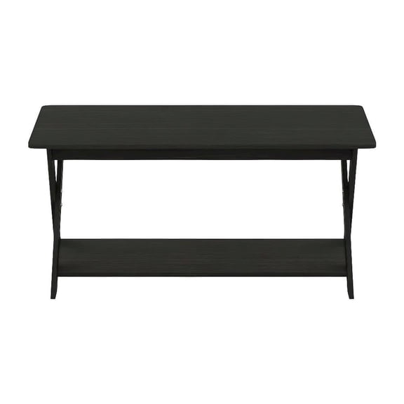 Black Espresso Coffee Table with Storage and X-Shaped Legs, Single Piece