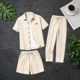 thumbnail image 5 of Eryao Big and Tall Men's Beach Outfit Set 3 Piece Waffle Knit Short Sleeve Button Down Shirts Matching Pants and Shorts with Pockets Summer Casual Color Block Lounge Sets,Khaki,M, 5 of 6