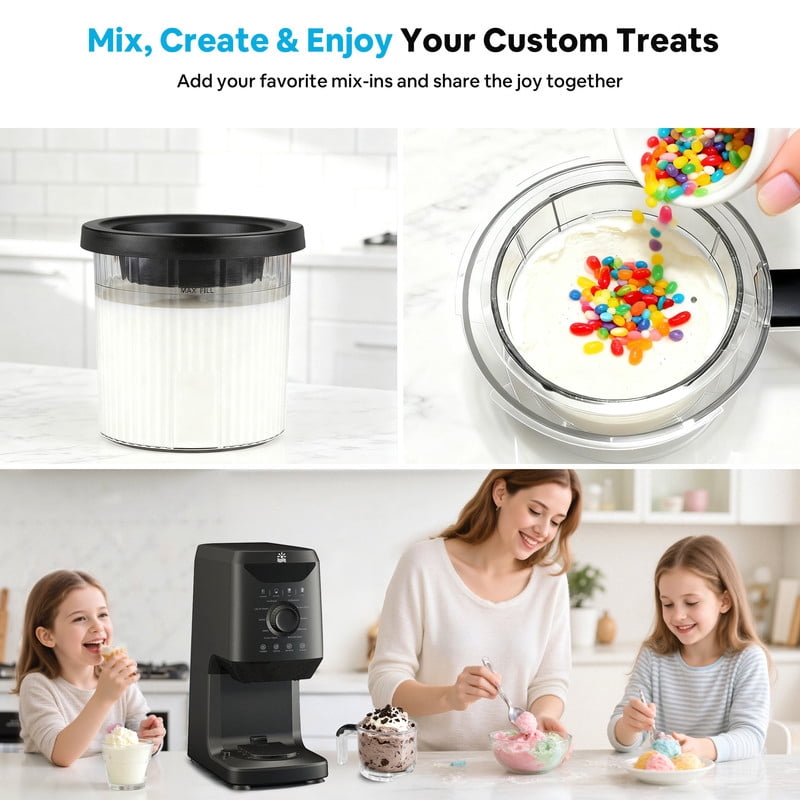 Etust 12-in-1 Ice Cream Maker Machine with Mix-In & Re-Spin Function, Family-Size Frozen Yogurt & Gelato Maker, 16oz Capacity