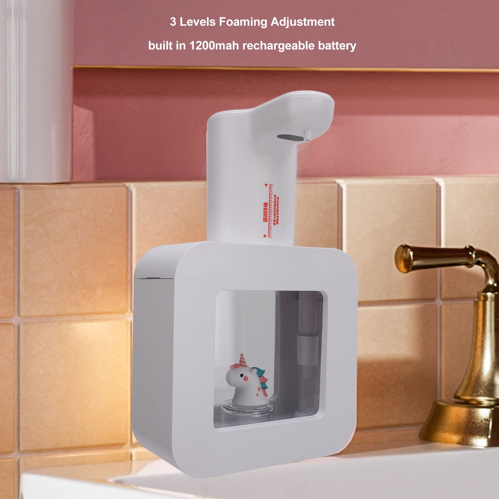 Suodoka Automatic Foaming Soap Dispenser Touchless Motion Sensor 3 Levels Adjustable Countertop & Wall Mounted 1200mAh Rechargeable Hand Washer for Kitchen Bathroom Hotel, White (8.27in / 21cm)