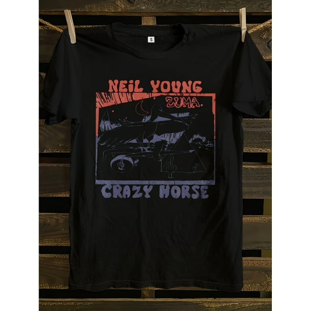 Women's Vintage Neil Crazy Horse Graphic T-Shirt - Retro Rock Band Tee with Bold Letter Print, Soft Polyester Blend, Short Sleeve Crew Neck Casual Top for Summer & Spring, Horse T Shirt, Music Fan Ap