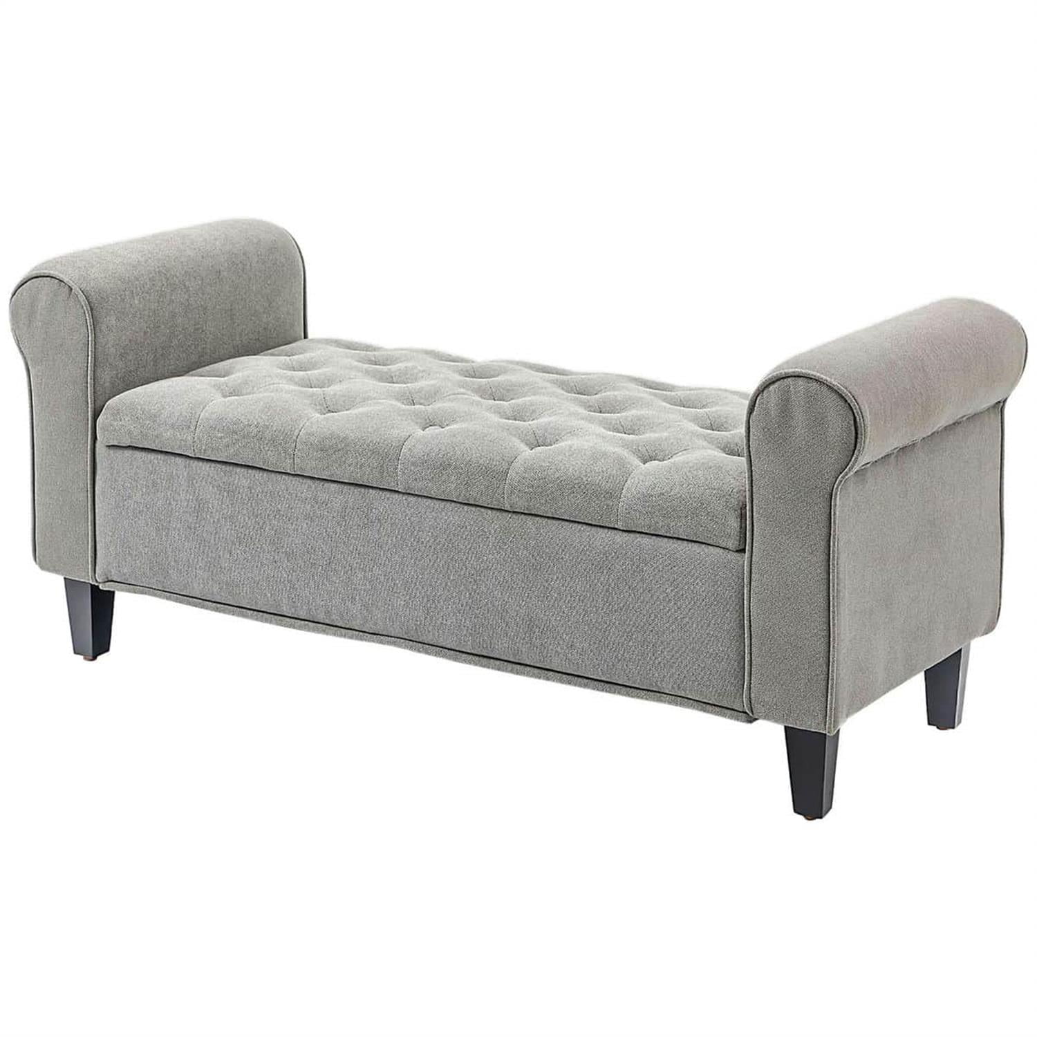 Demi Bonn 22" Storage Ottoman, Cozy Footrest End of Bed Bench with Rolled Arms, Wooden Legs, Tufted Bench, Bedside Bench, Gray