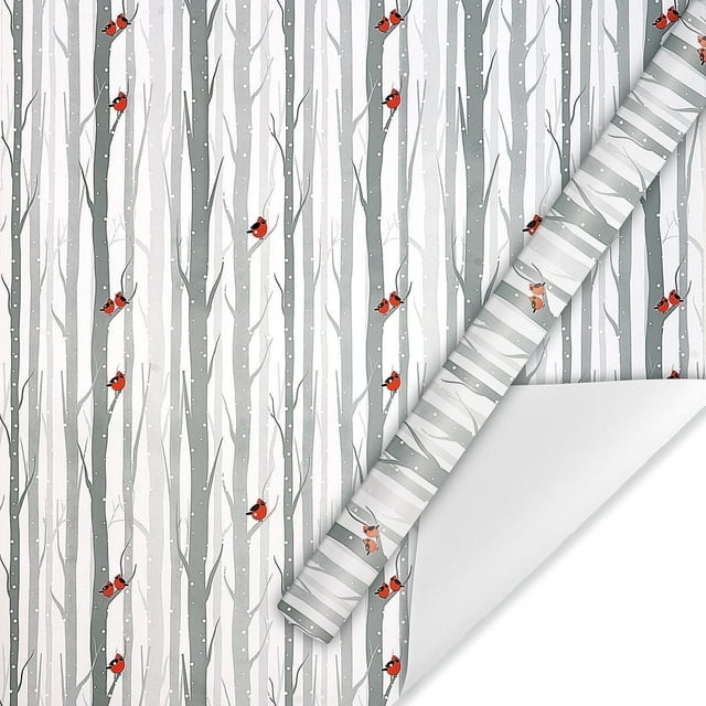 Current Forest Friends Silver Cardinal Christmas Rolled Jumbo Wrapping Paper