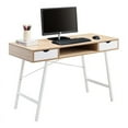 thumbnail image 2 of JJS Home Office Writing Desk with Drawers, Modern Computer Study Wooden Desk Table Laptop PC Workstation with Storage, Mid Century ,White Oak, 2 of 7