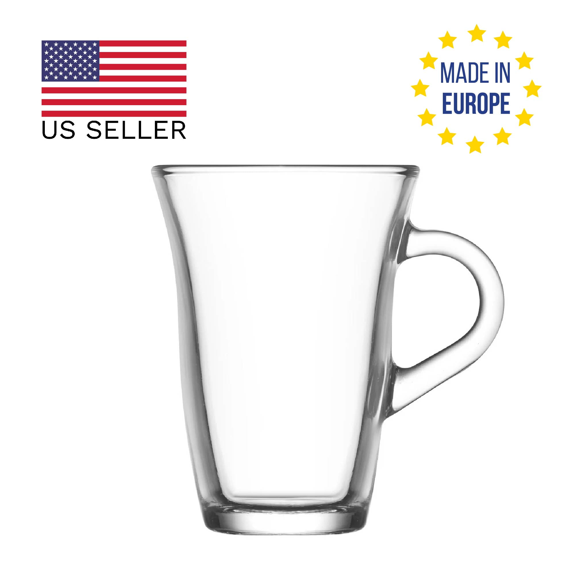 LAV Clear Glass Coffee Tea Mugs Set of 6, Nisa Teacups with Handle