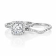 thumbnail image 4 of Jewelerix Cushion Halo Round Cut Moissanite Engagement Ring Set in 14K White Gold Vermeil with Pave Band & Curved Wedding Band, 4 of 5