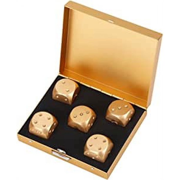 Juego de dados de 5 piezas con caja de metal Juego de dados de juguete de entretenimiento Regalos de fiesta de Navidad Aleación de aluminio (caja cuadrada dorada) Juego de mesa Modelo de juego de mesa Modelo de deformación Rojo Verde