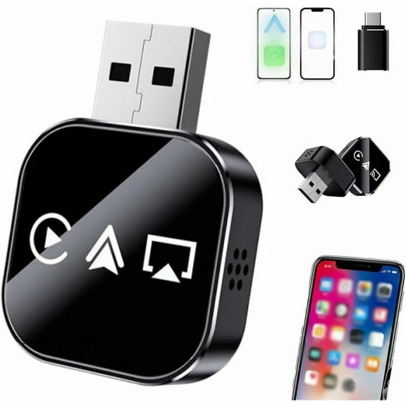 Wireless Carplay Mirror Link Adapter, 2026 Upgrade 3 in 1auto Adapter with 2.4/5ghz WiFi and Bluetooth 5.0, Instant Wired to Wireless Conversion Plug & Play for Wired Carplay, Airplay(#1,1pc)