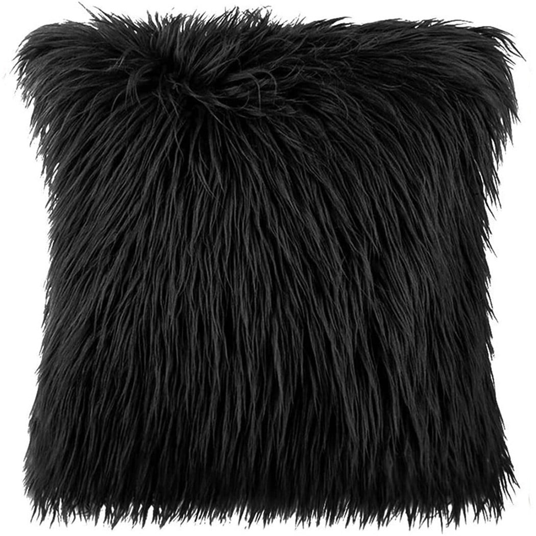 Luckyn Soft Fur Fluffy Sofa Pillow square Decorative Throw Pillow Cusion For Couch plush Luxury Cushion Cover Home Room Decor black Black 1 Pcs
