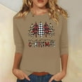 thumbnail image 4 of 3/4 Sleeve Tops for Women 2025 Christmas Spring Winter Crew Neck Casual Tee Shirt Graphic Funny Tshirts (2XL, Khaki 03), 4 of 4