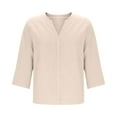 thumbnail image 5 of Bmawag Summer Tops for Women 3/4 Sleeve V-Neck Solid Color Plus Size Turndown Collar Pullover Blouses Women's Fashionable Dressy Casual Loose Shirts Gifts for Women Beige XL, 5 of 6