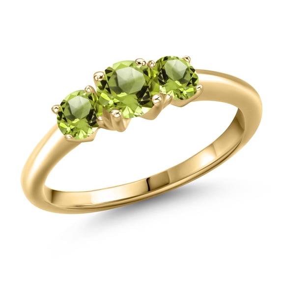 Gem Stone King 10K Yellow Gold Green Peridot Engagement Ring for Women | 1.15 Cttw | Round 5MM | Gemstone August Birthstone | Size 9