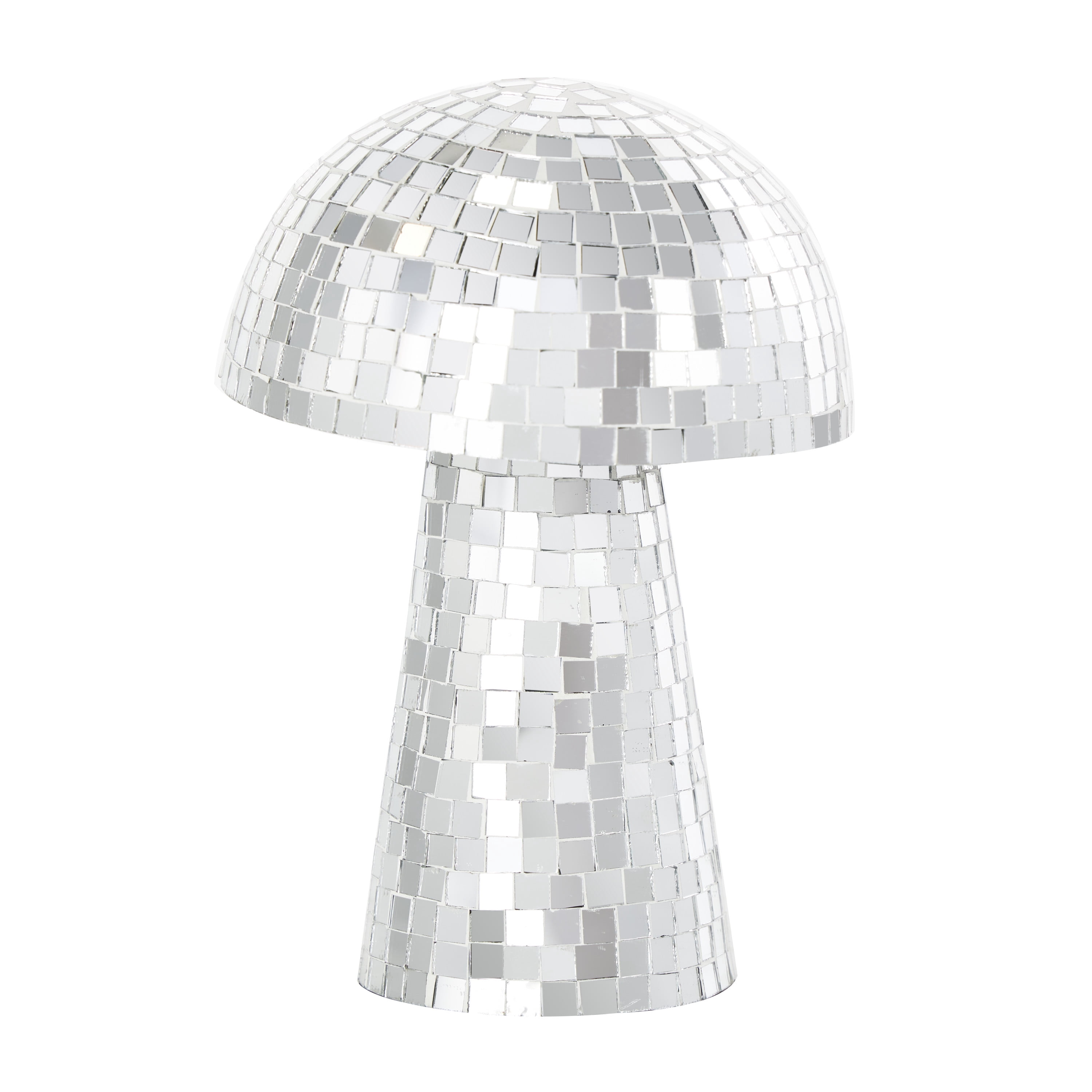 10", 8"H Silver Glass Handmade Mosaic Mirrored Mushroom Sculpture, by DecMode (2 Count)