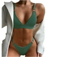 thumbnail image 3 of ZZwxWA Women Bikini Sets Rib Ring Linked Bikini Swimsuit Deep V Neck Two Piece Swimsuit Bathing Suits, 3 of 5
