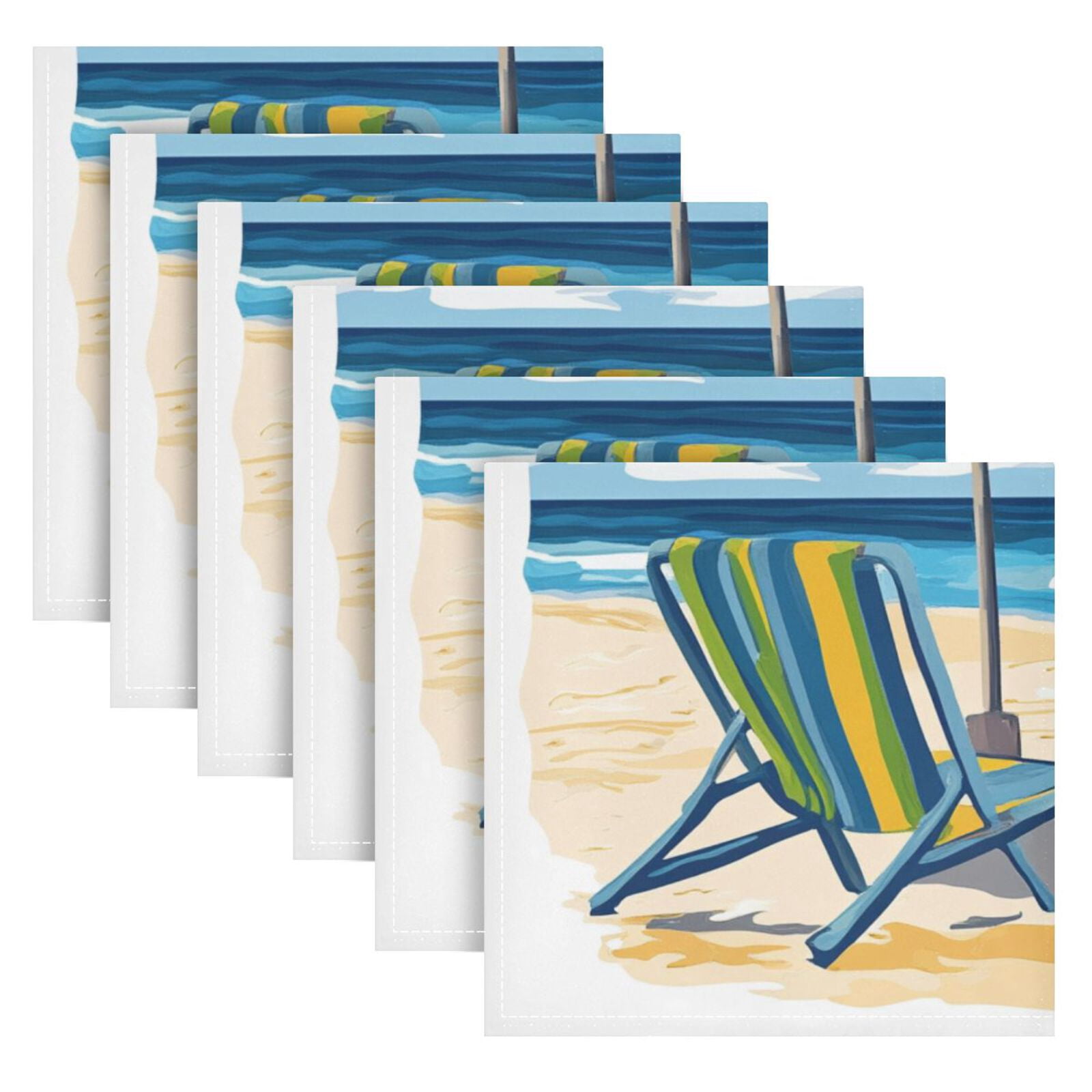 JSTEL Beach Travel Cloth Napkins Set of 6, 20x20 Inch Washable and Reusable Napkin for Decoupage Dinner Party Everyday Use