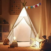 BSHAPPLUS Teepee Tent for Kids, Natural Cotton Canvas Teepee Play Tent Beige White, Toys for Girls/Boys Indoor & Outdoor Playing