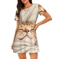 thumbnail image 1 of Disketp Sleeping Cat In Blanket para Camisón Corto de Manga Corta para Mujeres, Camisón Cómodo con Escote Redondo, Bonito y Confortable, 1 of 6