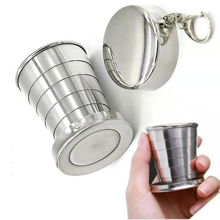 Collapsible Cup Outdoor Shot Glass Keychain Camping Folding Metal Cup   Collapsible Cups Drinking Telescopic Portable Shot Glass Premium Stackable  Metal Collapsable Cup Travel Telescoping Mug (75ml)