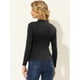 thumbnail image 4 of Blusa de punto de manga larga con cuello alto fruncido para mujer Negro L, 4 of 5