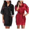 thumbnail image 4 of Women´s Silk Satin Robe Bride Bridesmaid Dress Wedding Kimono Bathrobe Sleepwear Silk Dress Pajamas Lace Stitching Sexy Half Sleeve Pajamas Nightdress Lingerie,Black,XXL, 4 of 7