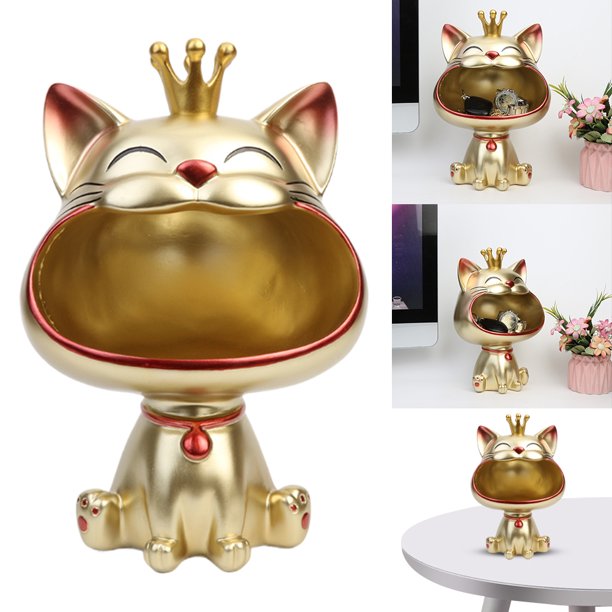 Figura de Gato La Suerte FLhrweasw Resina Cuenco Estatua Dorado