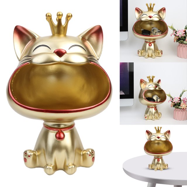 Figura Gato La Suerte Con Resina Llavero Cuenco Estatua Gato La Fortuna (dorado)
