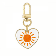 Sun Hand Painting Sunshine Weather Gold Heart Keychain Metal Keyring Holder