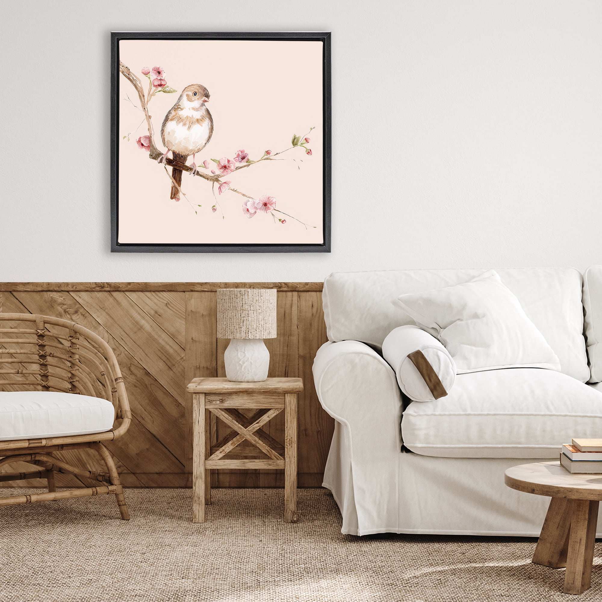 Sweetest Brown Bird Black Framed Floater Canvas Wall Art, design by Lisa Wehmeyer