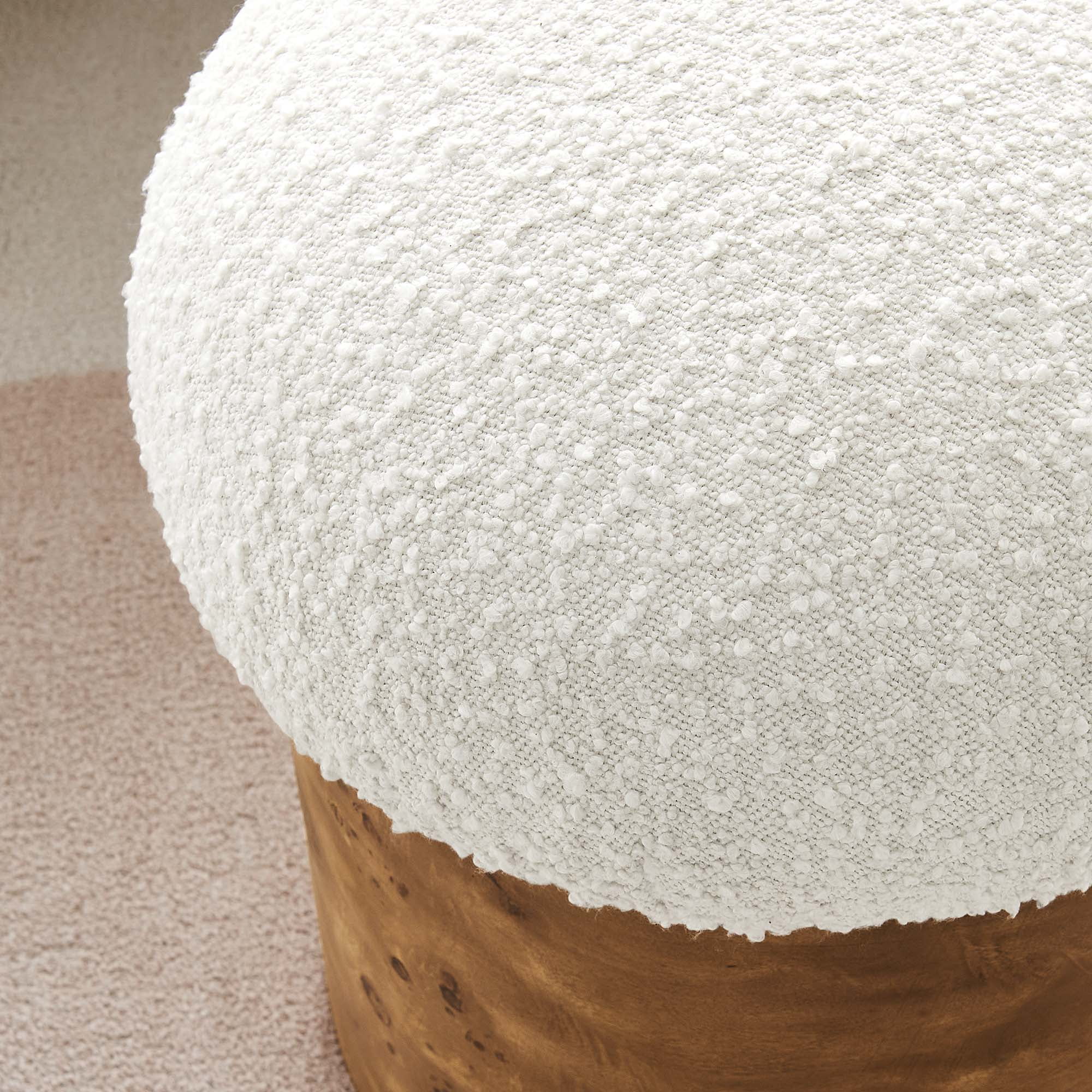 Breeze Boucle Upholstered Ottoman in Ivory Burl