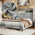 thumbnail image 3 of Merluxy Queen Bed Frame with Charging Station and LED Light,Wingback Storage Headboard,No Box Spring Needed,Sherpa Light Grey, 3 of 7