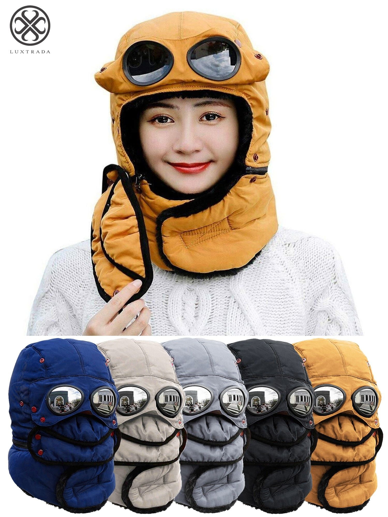Luxtrada Luxtrada Thermal Winter Trapper Hat with Glasses Ski Hunting Trapper Hat Autumn