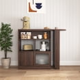 thumbnail image 2 of Modern Bar Cabinet with Rotating Top, Sideboard Buffet Cabinet with 6 Storage Space, Counter Height Dining Cabinet with Ribbed Glass Door for Kitchen, Dining Room, Living Room, 2 of 9